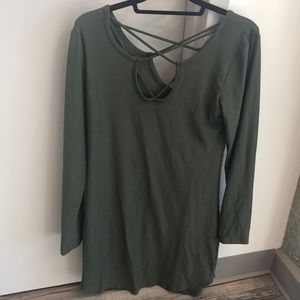 Army green soft dress with open upper back